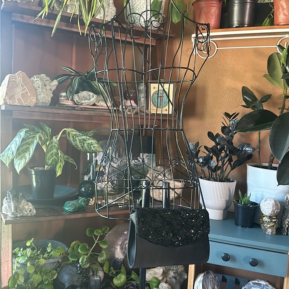 Vintage hard case sequin beaded purse crossbody shoulder bag small swinger 40s - Picture 4 of 10